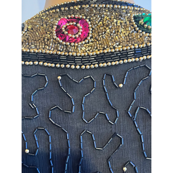 Vintage 80s Silk Beaded and Sequins  Open Front Jacket - Picture 9 of 12